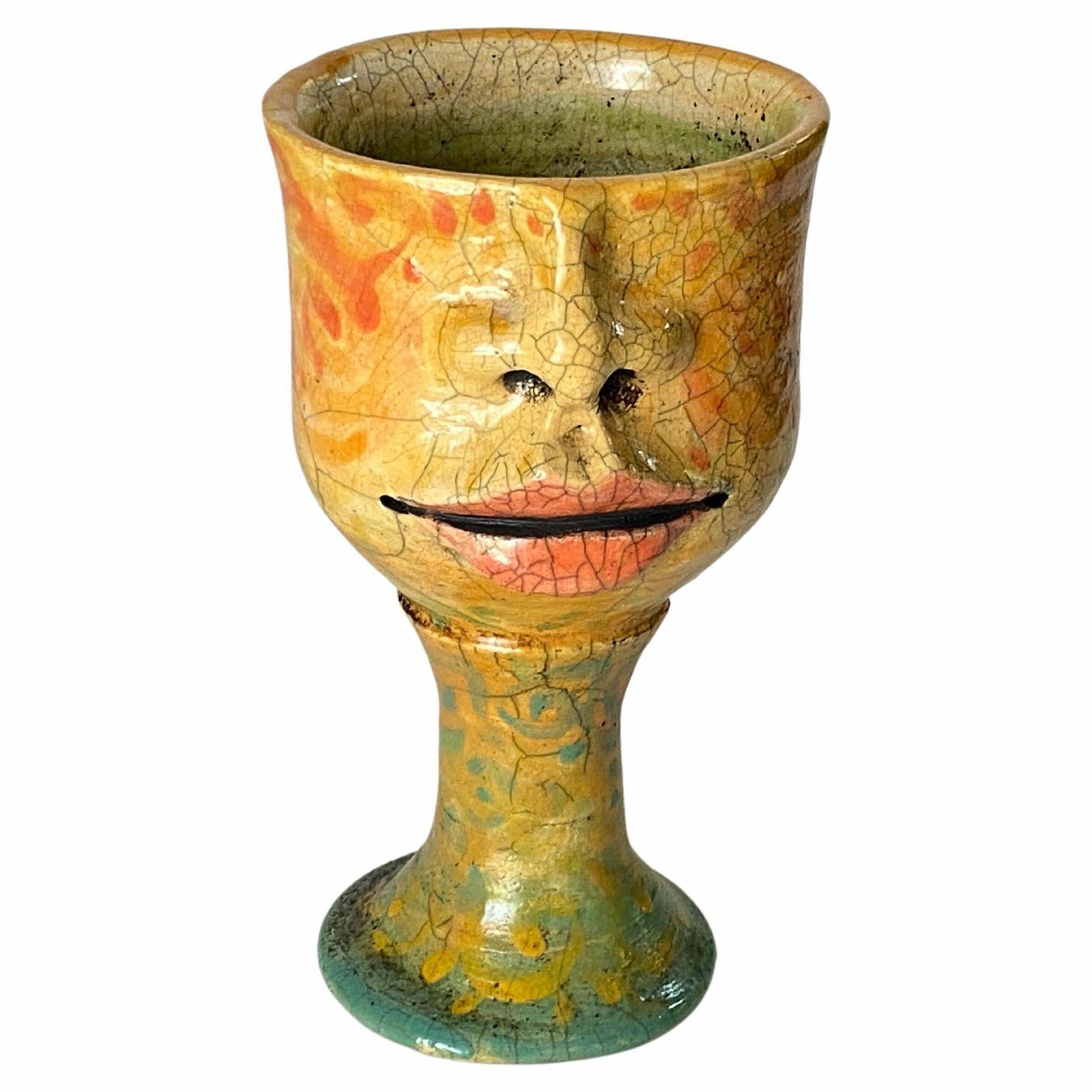 French Raku Chalice In Cracked Ceramic Circa 1960 France Yellow Color photo furniture