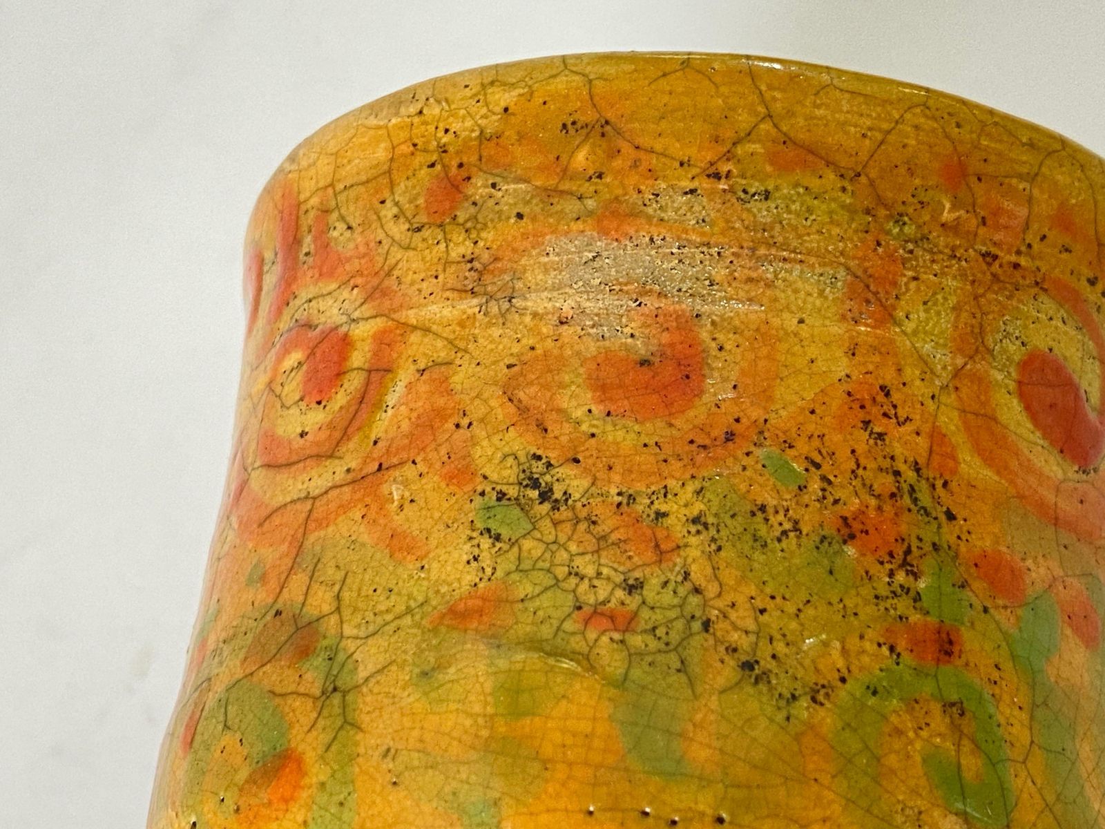 French Raku Chalice In Cracked Ceramic Circa 1960 France Yellow Color photo 915.0