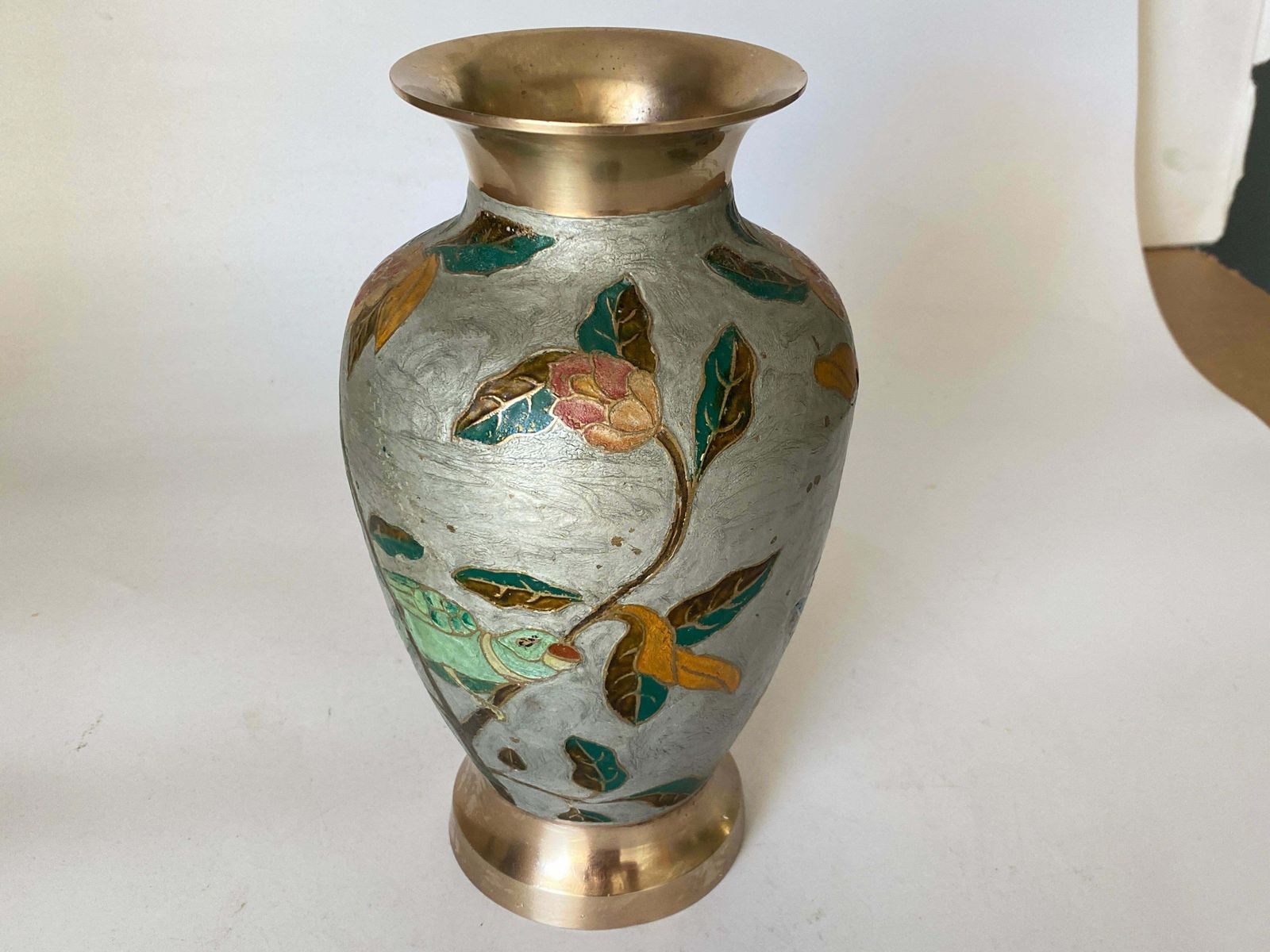 Art Deco Cloisoné Vase, With Coloured Flowers Pattern, France XX Century photo buy