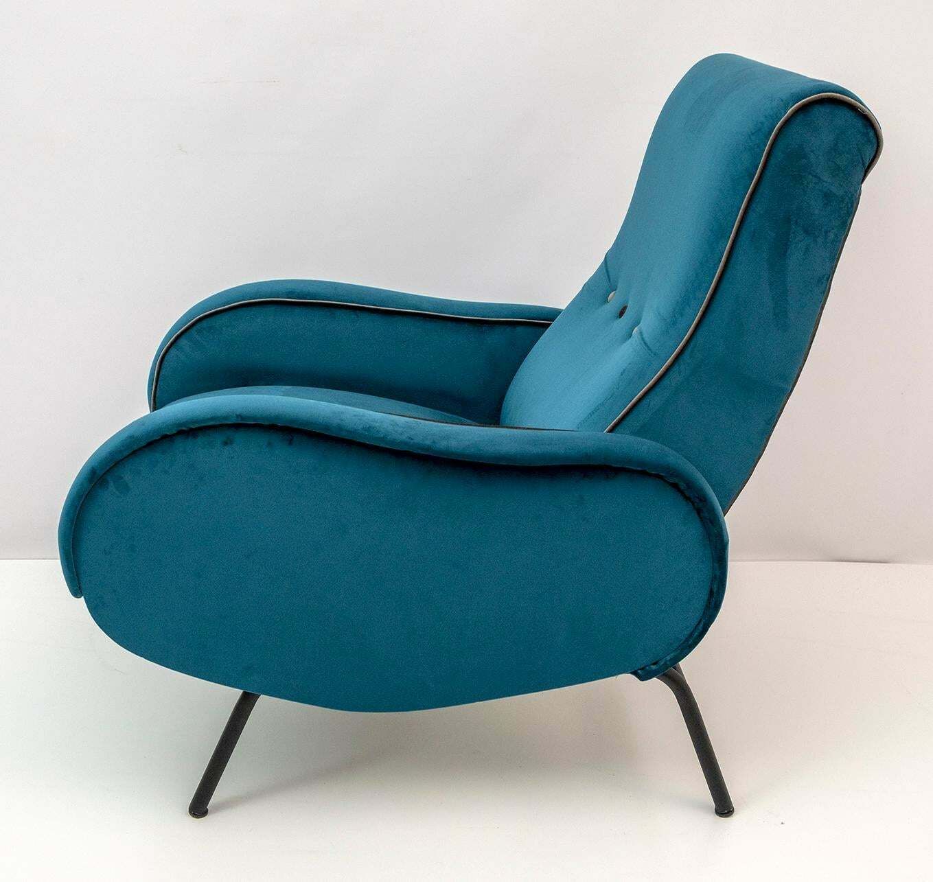 Pair Of Marco Zanuso Mid Century Modern Italian Velvet Reclining Armchairs, 50s photo vinterior