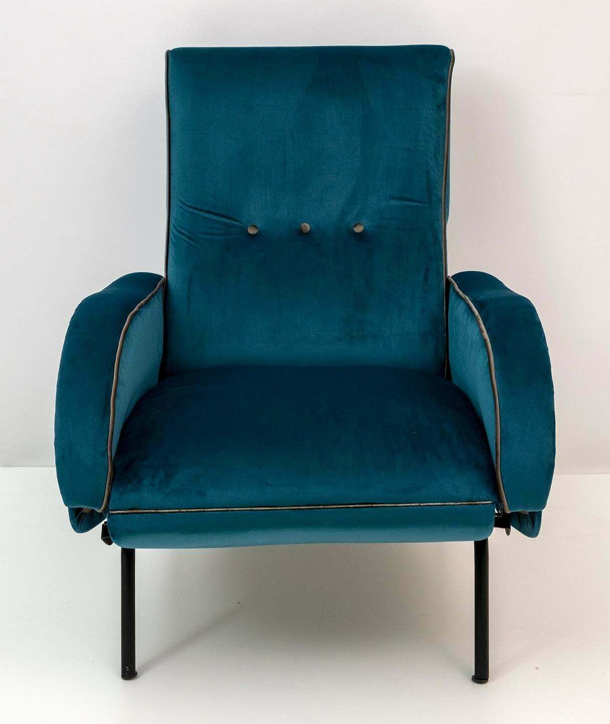 Pair Of Marco Zanuso Mid Century Modern Italian Velvet Reclining Armchairs, 50s photo vintage