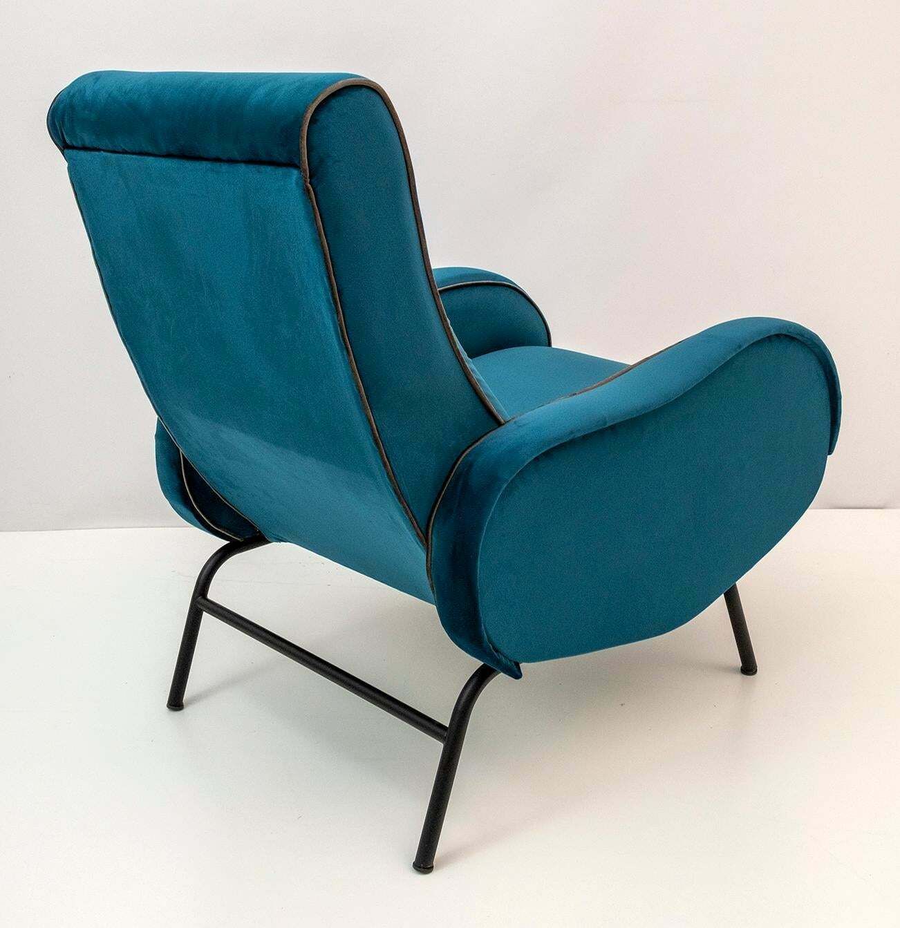 photo for sale Pair Of Marco Zanuso Mid Century Modern Italian Velvet Reclining Armchairs, 50s