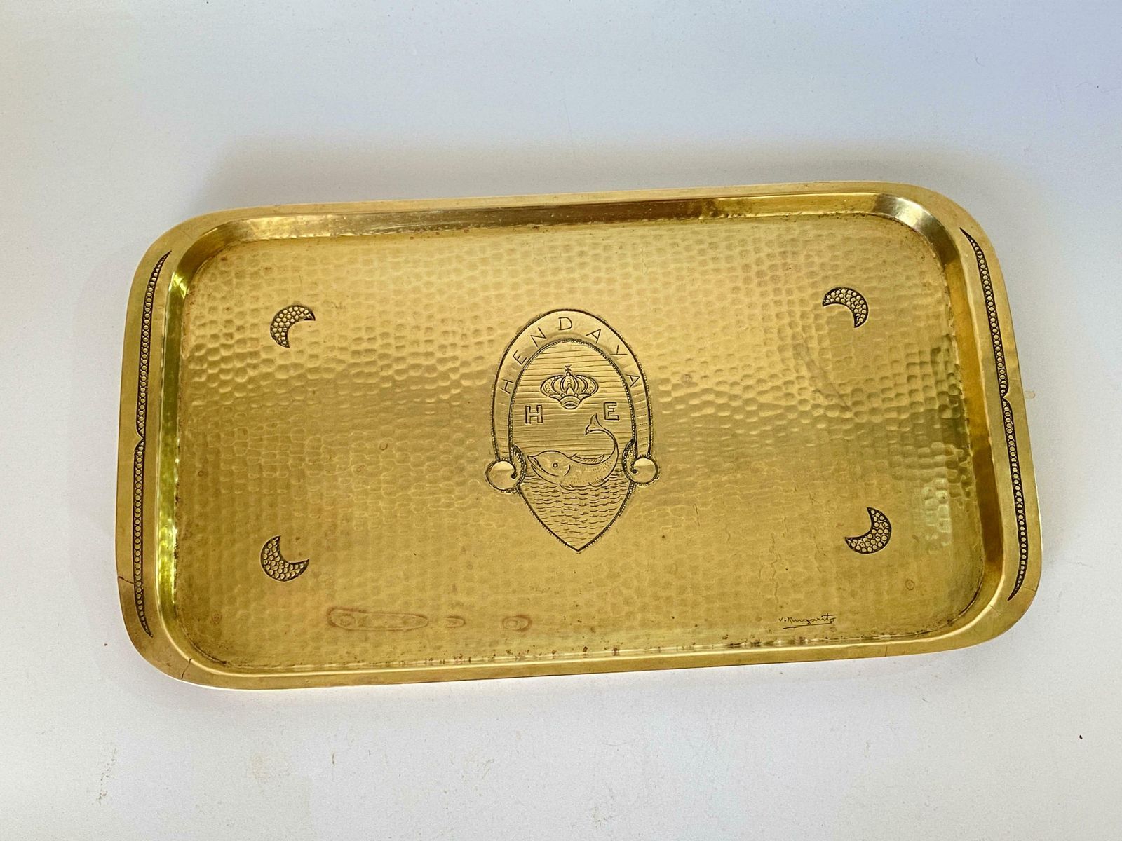 Platter In Brass, Art Deco Period, Gold Colour, 2 Signed, France 1940 photo vinterior