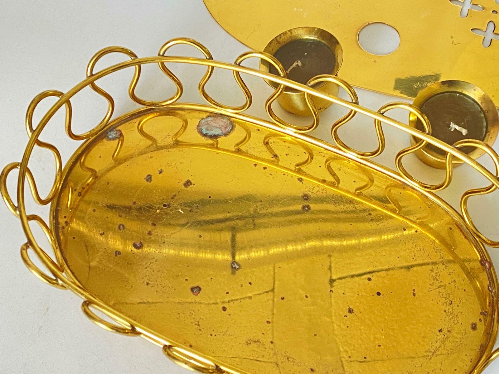 Platter In Brass, Candle Holder, Gold Colour, By Josef Frank 1940 photo vintage