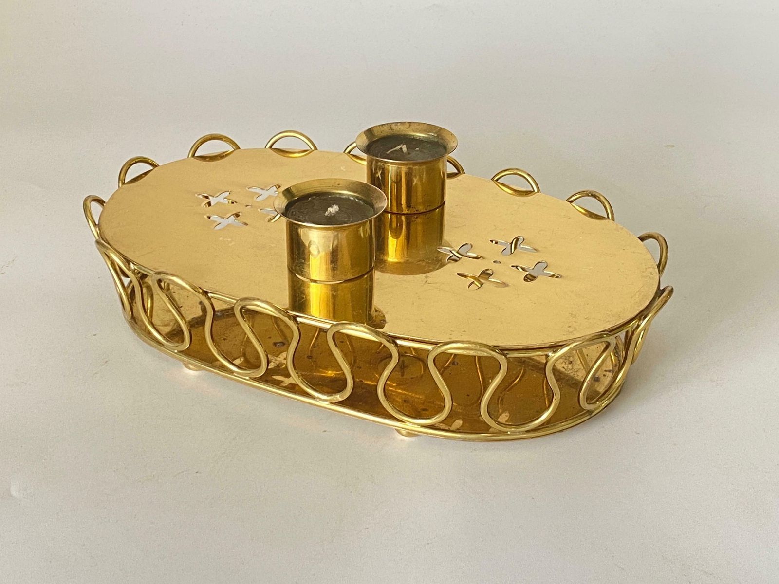 photo vinterior Platter In Brass, Candle Holder, Gold Colour, By Josef Frank 1940