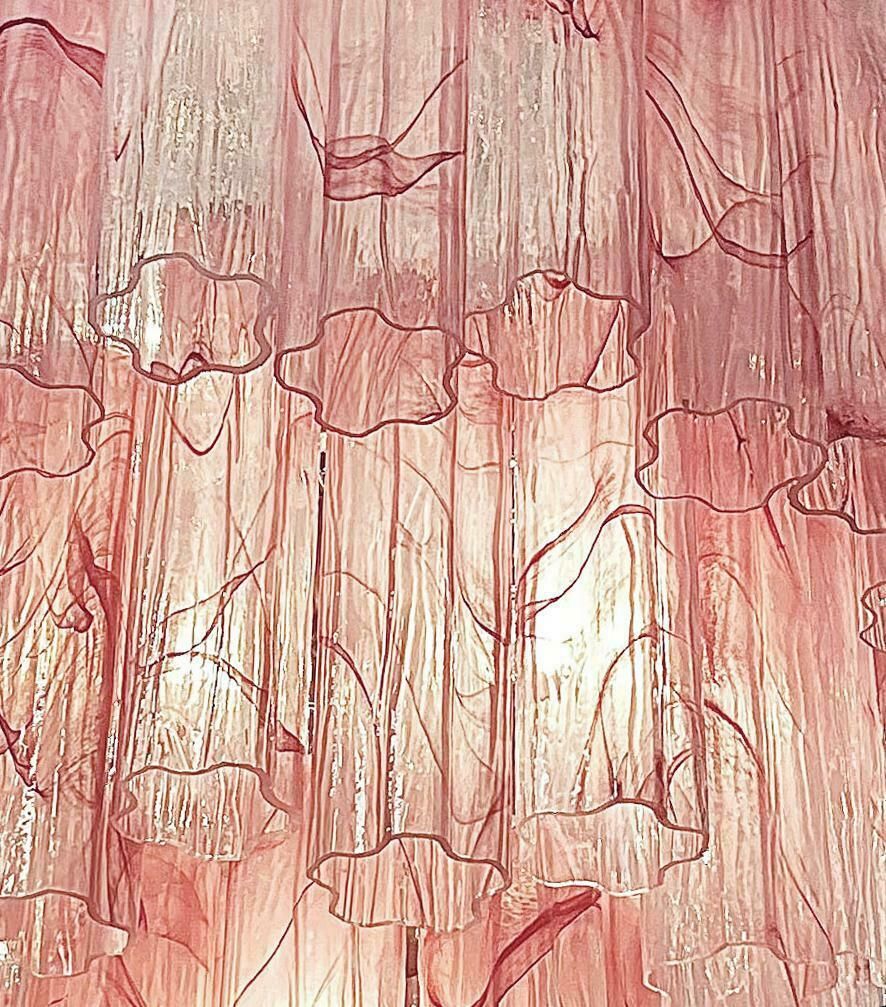 Elegant Large Three Tier Murano Glass Tube Chandeliers, Pink Alabaster photo 3711.0