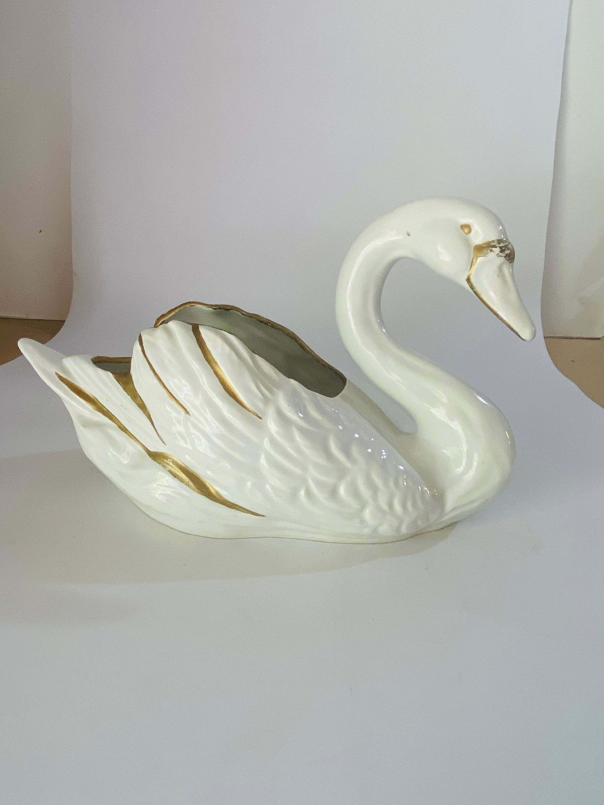 Home Decor Vide Poche Or Decorative Basket, Swan Sculpture Shaped In Porcelain Italy, 1970s photo