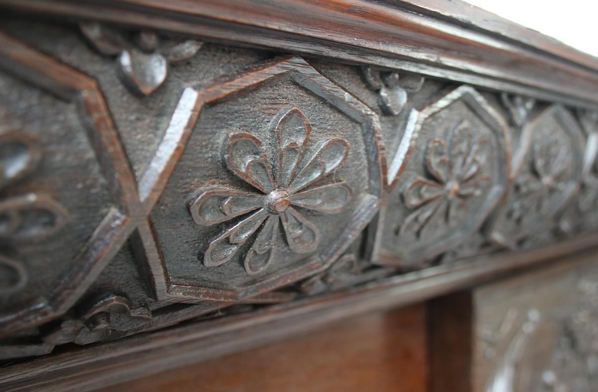 photo for sale Large And Unusual Restored Reclaimed Antique Late Victorian Carved Oak Fireplace Surround