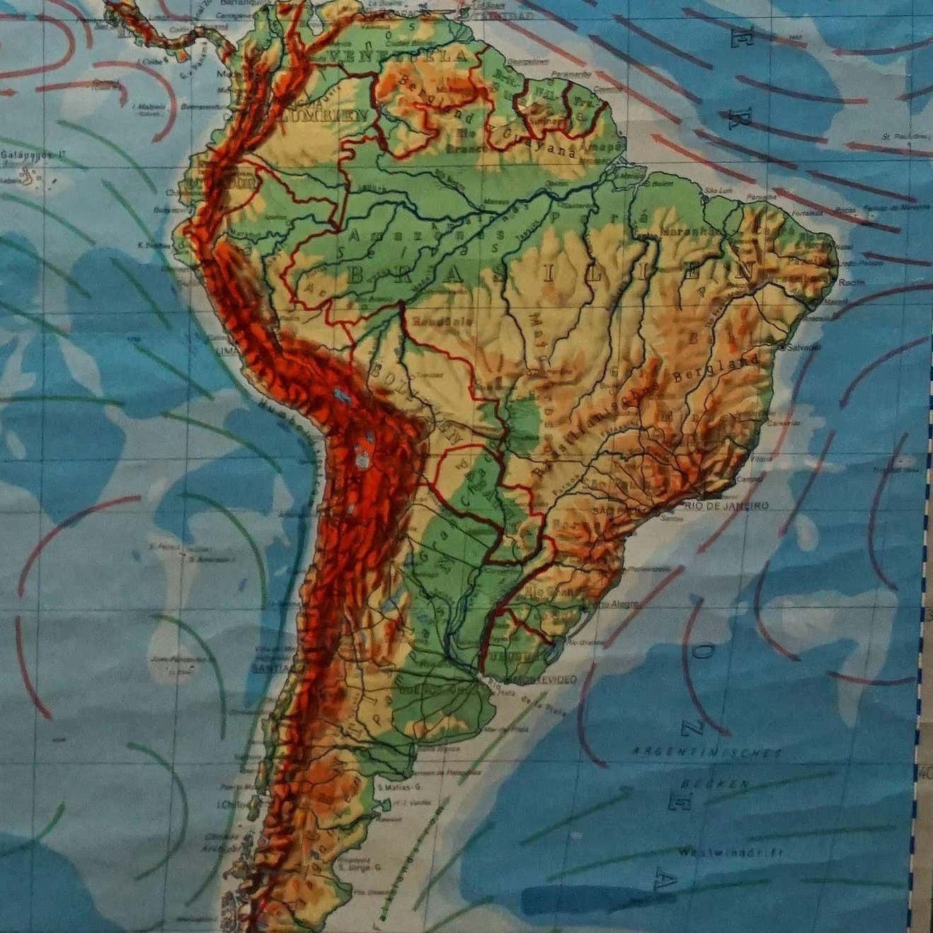 Vintage Mural Map Of The Western Part Of The World America North Middle South photo vinterior