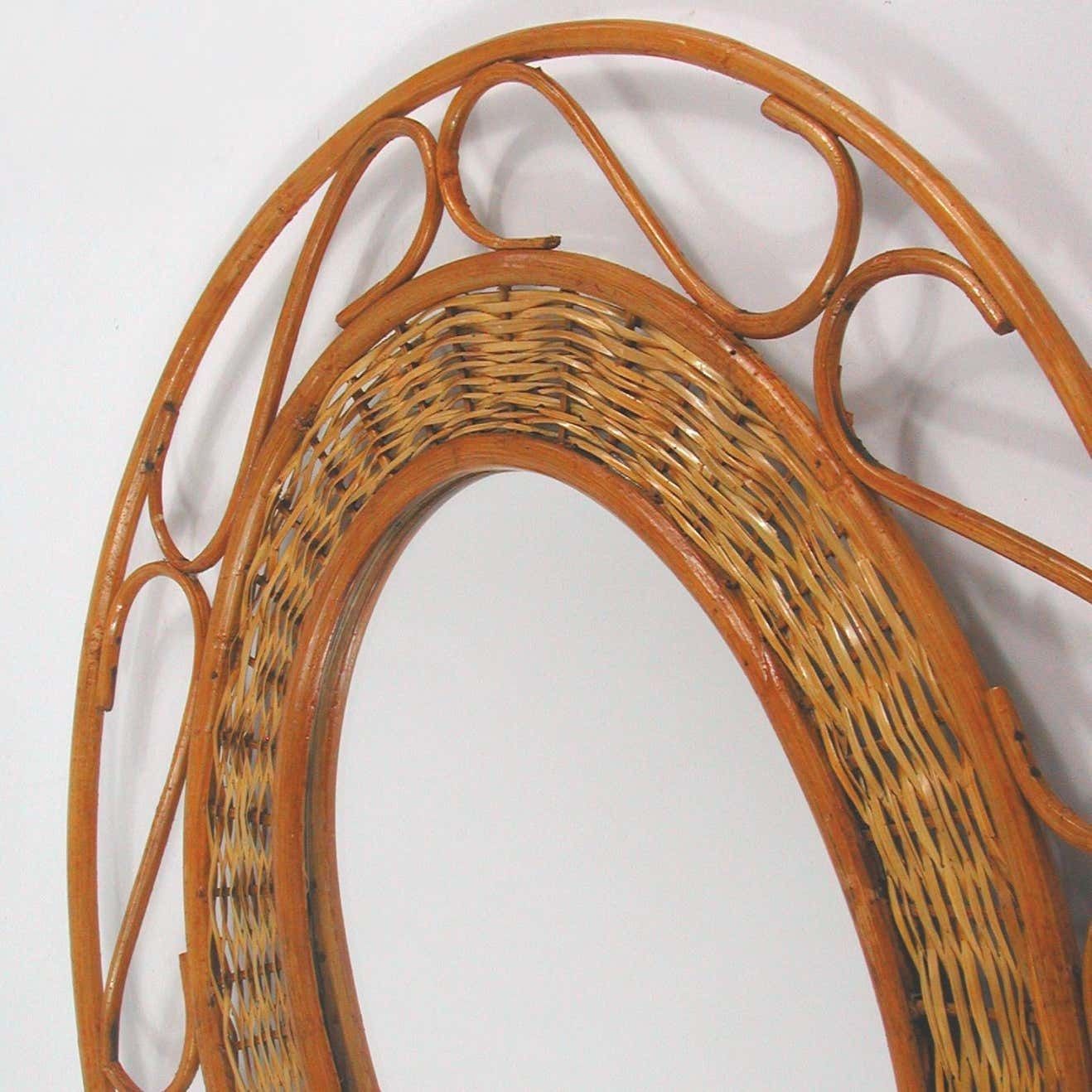 Midcentury Jean Royère Style French Riviera Rattan And Wicker Mirror, 1950s photo buy