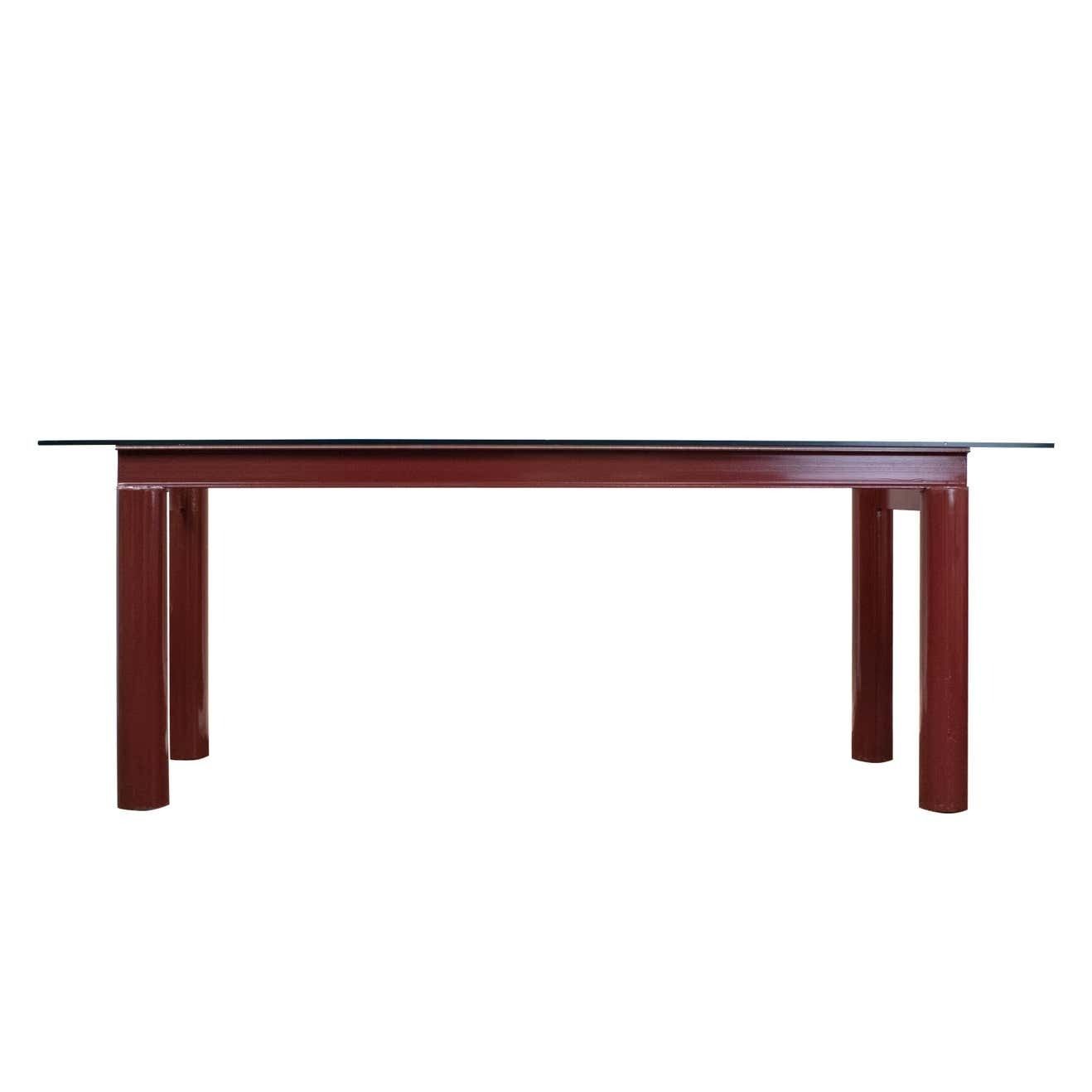 Modern Bourdeaux Steel Dining Table With Glass Top Italia 1980 photo furniture