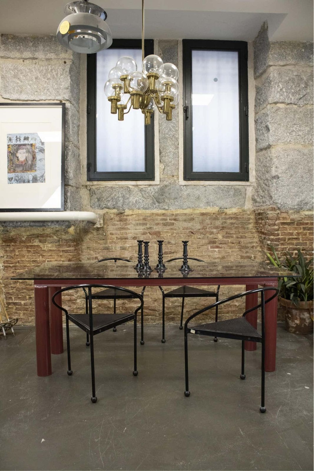 Modern Bourdeaux Steel Dining Table With Glass Top Italia 1980 photo vinterior