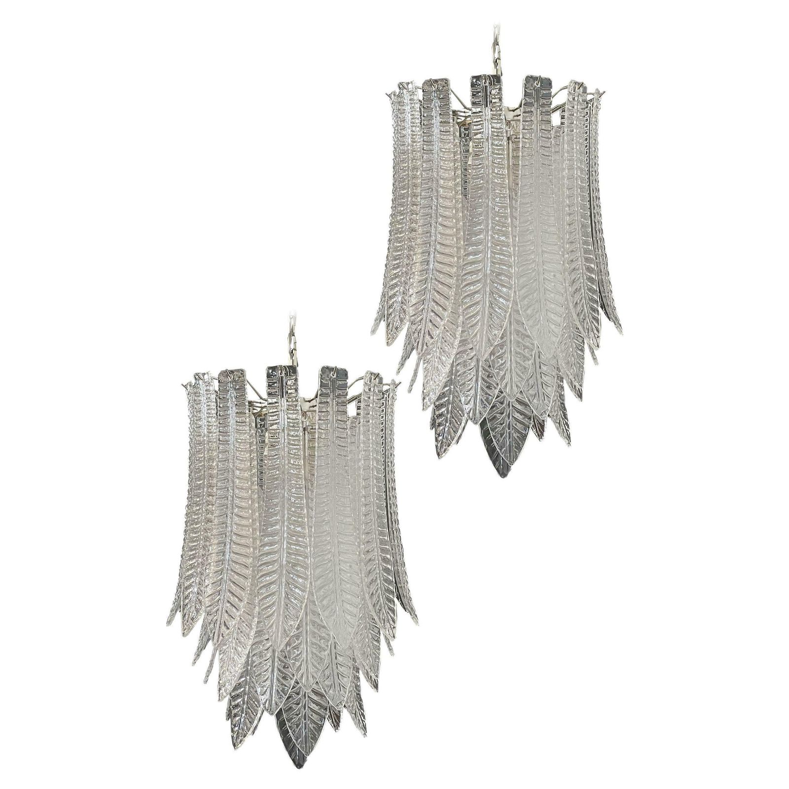 Amazing And Huge Italian Murano Felci Glass Chandeliers, 41 Glasses
