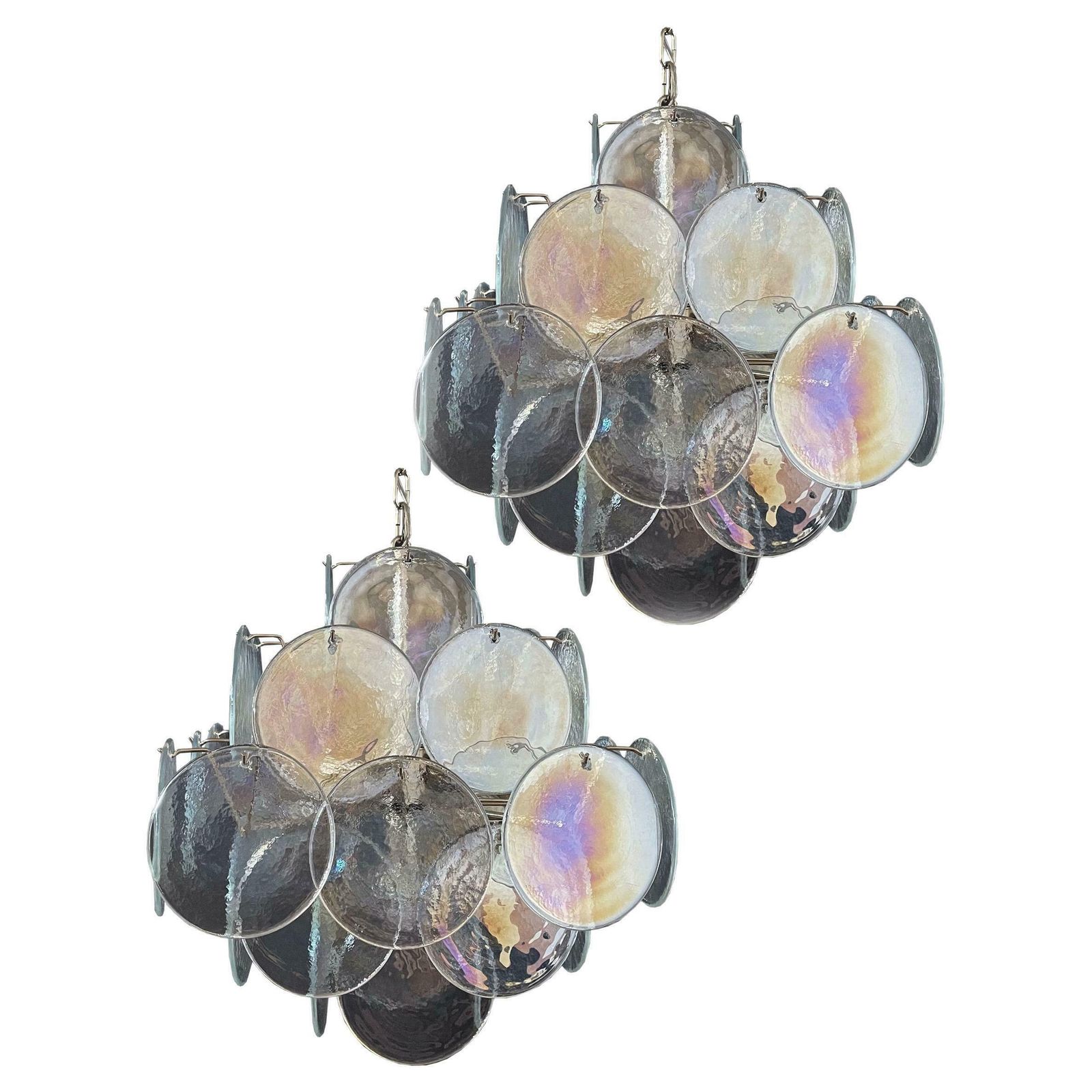 Elegant Pair Of Vintage Italian Murano Chandeliers In Vistosi Style