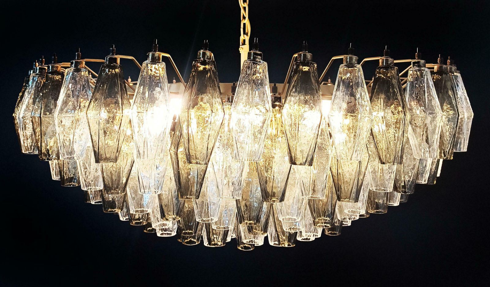 photo vintage Charming Murano Glass Chandelier   185 Poliedri Clear And Smoked