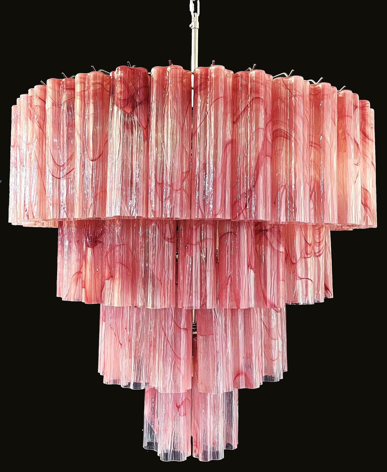 Lighting Stunning Vintage Murano Glass Tiered Chandelier   78 Alabaster Pink Glasses photo