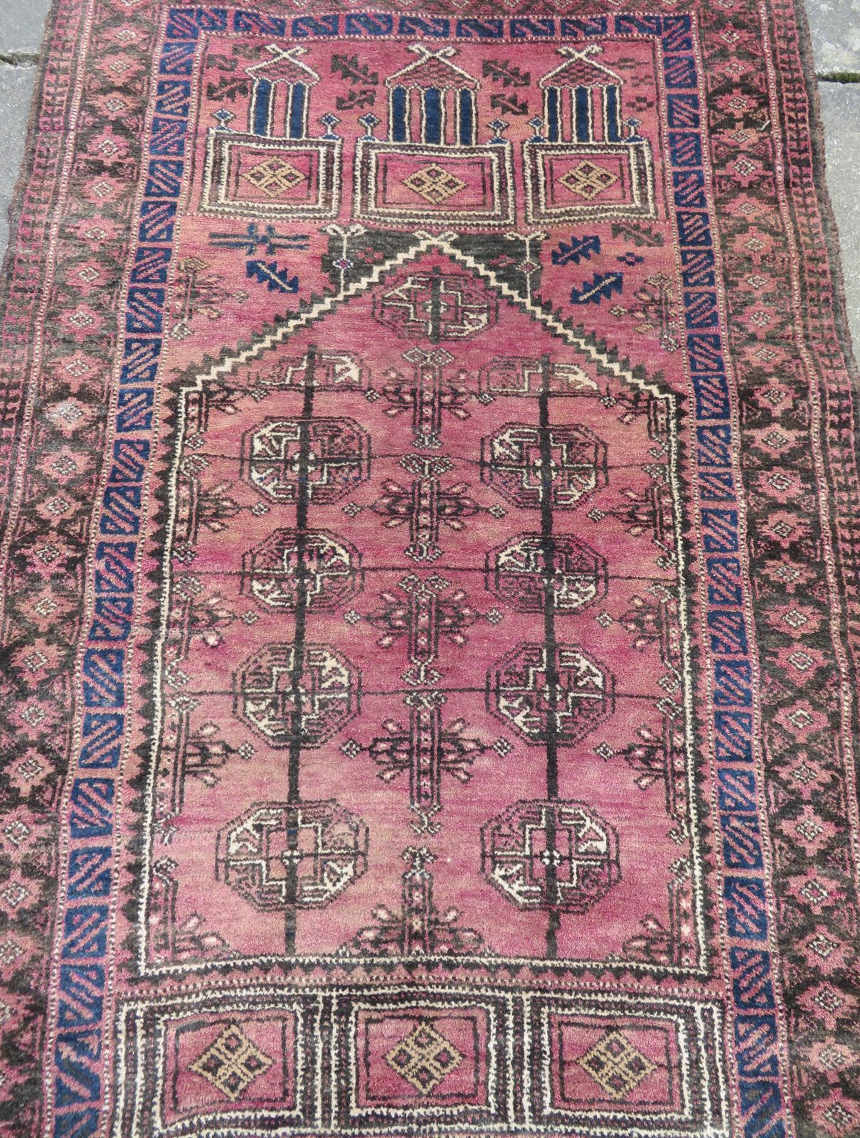 Textiles Old Afghan Turkmen Seh Mihrab  Kizil Ayak Prayer Rug. 143cm X 90cm. photo