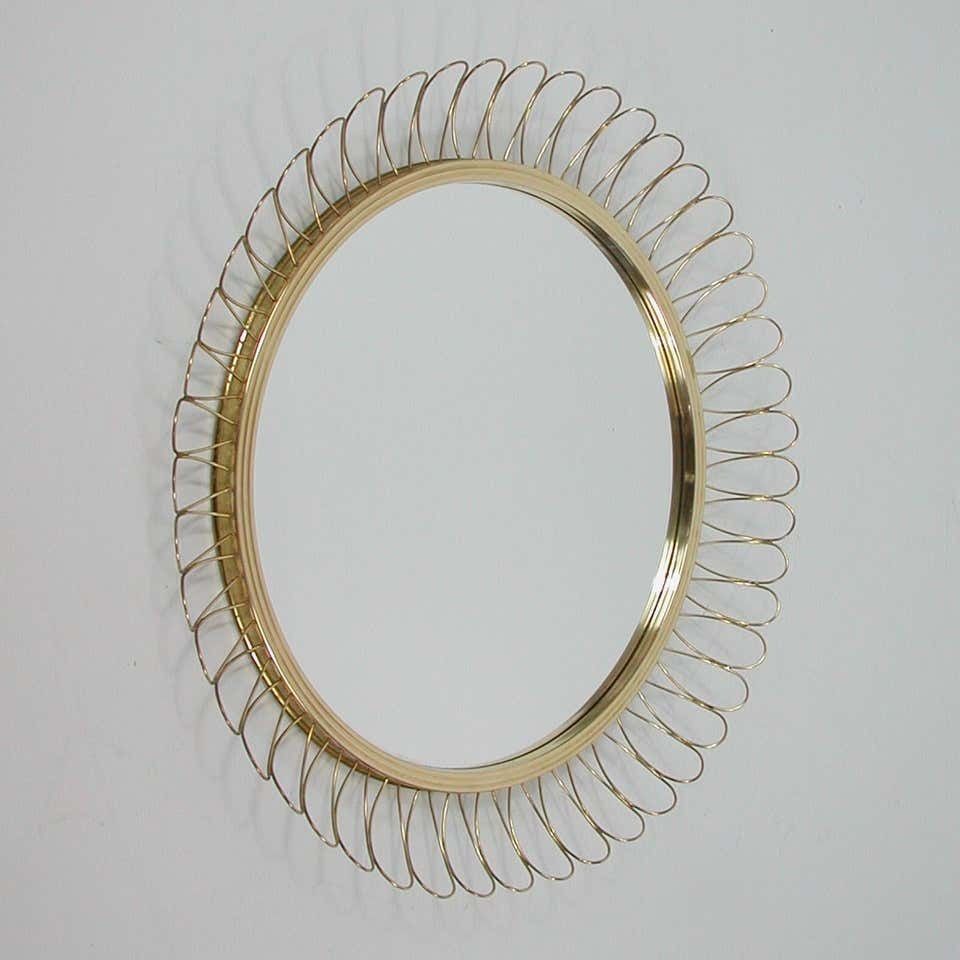 Midcentury Sculptural Round Brass Wall Mirror, Sweden 1950s photo furniture