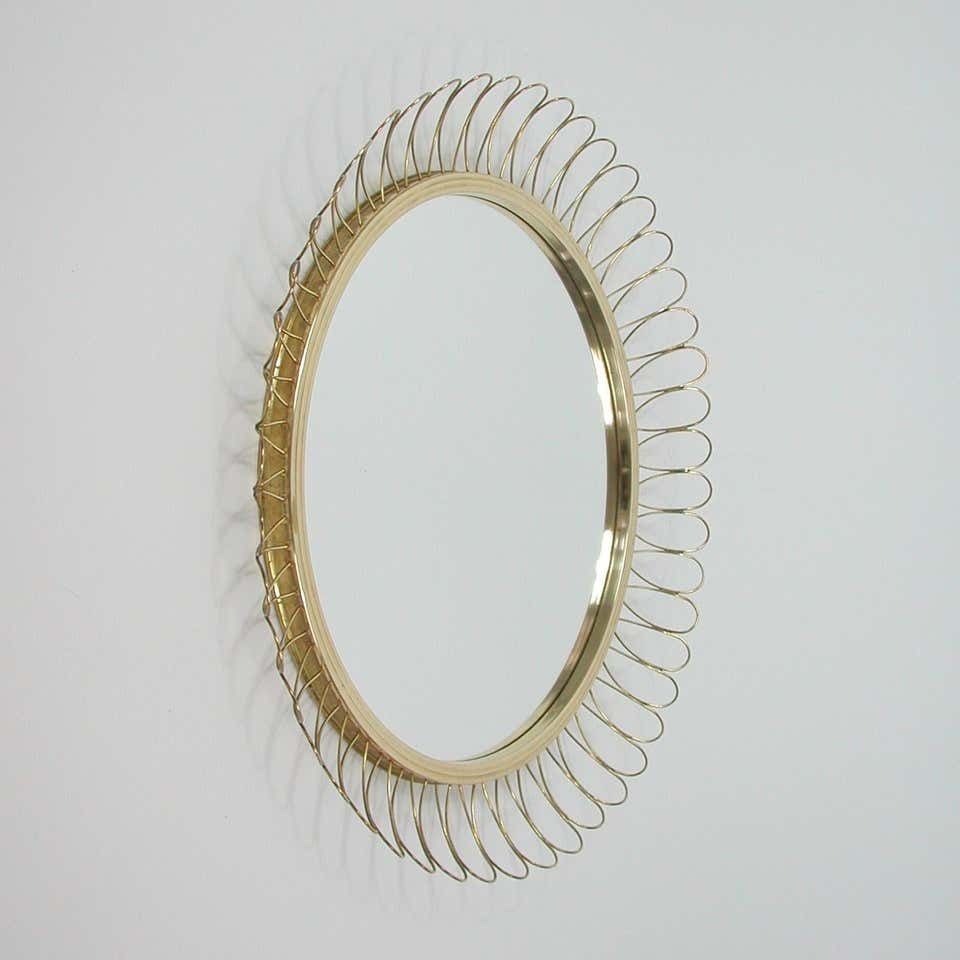 Midcentury Sculptural Round Brass Wall Mirror, Sweden 1950s photo Home Decor