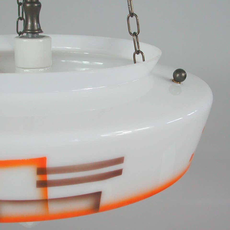 photo vintage German Art Deco Suspension Light, Enameled Glass And Brass, 1930s