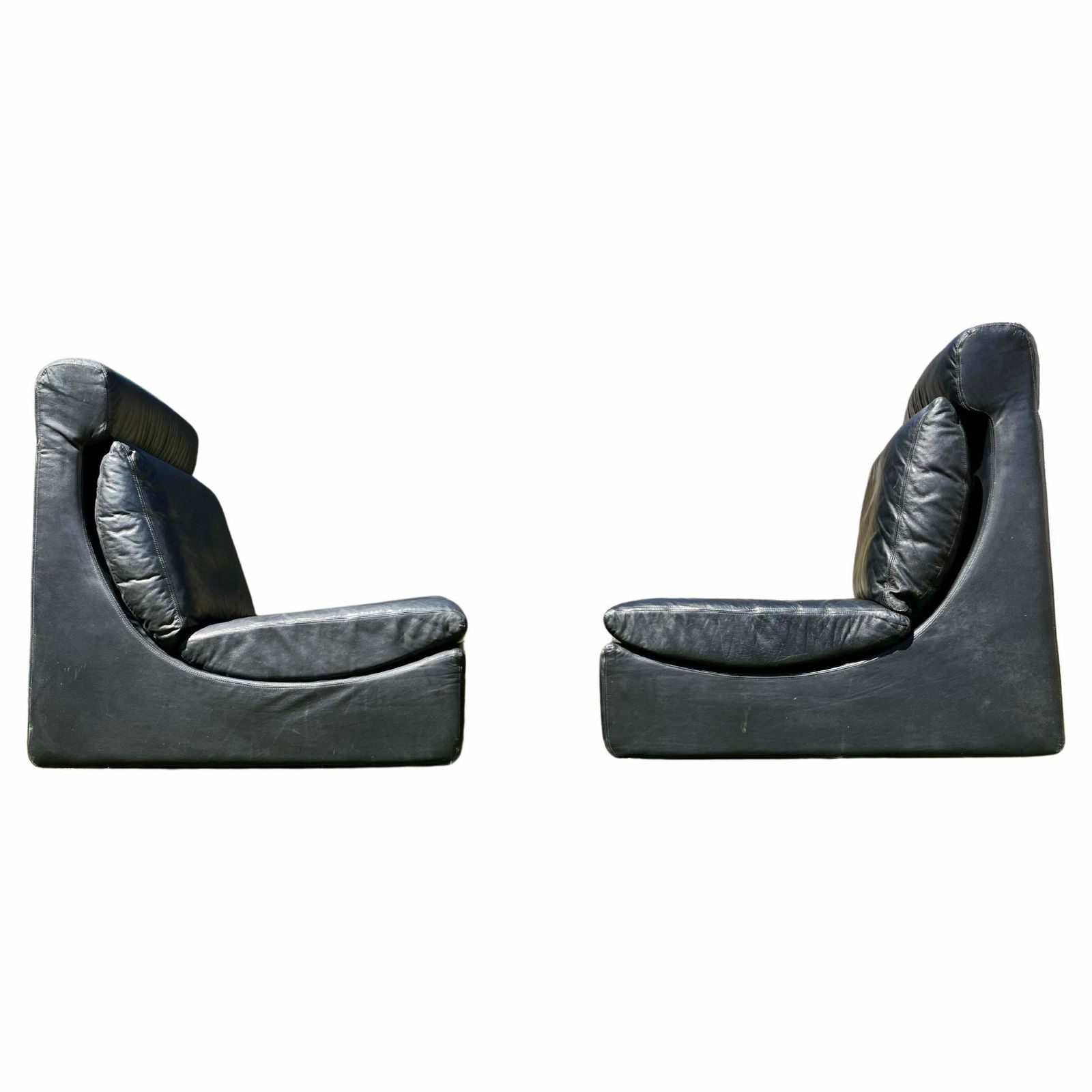 Pair Of Two Black Leather Modular Sofa Chairs By Walter Knoll, Germany   1970s