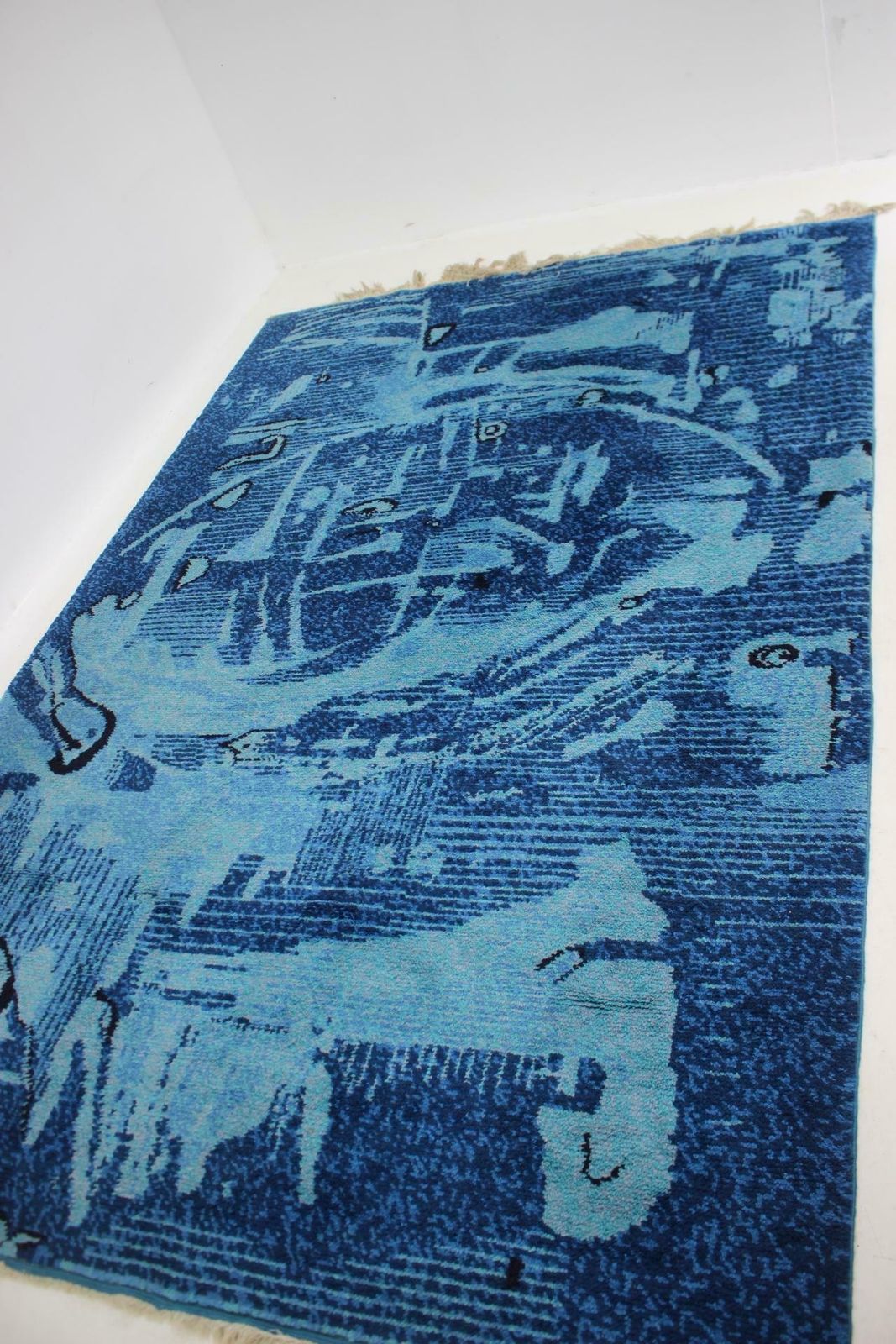 Beautiful Hand Made Art Abstract Design Wool Carpet In Style Of Kybal, 1960s photo for sale
