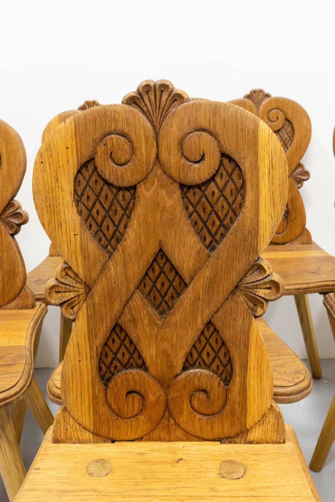 Pair Dining Chairs Swiss Alp Escabelles Oak Brutalist Style, French, Late 19th C photo vintage