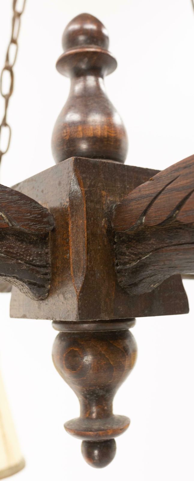 French Wood Lamp Four Gothic Gargouille Art Nouveau Style Pendant Lustre C. 1920 photo vinterior