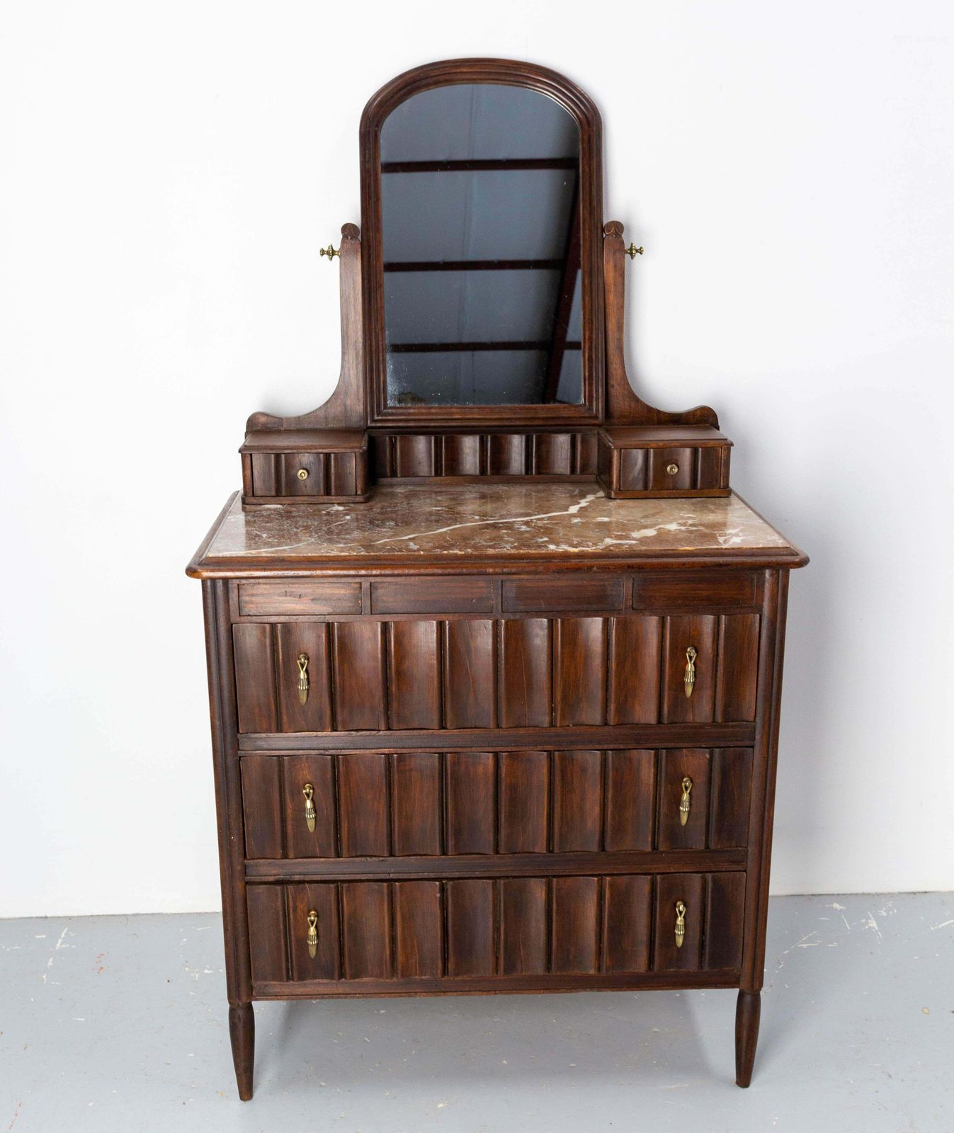 French Art Deco Dressing Table Vanity Unit With Drawers Marble & Mirror, C. 1930 photo furniture
