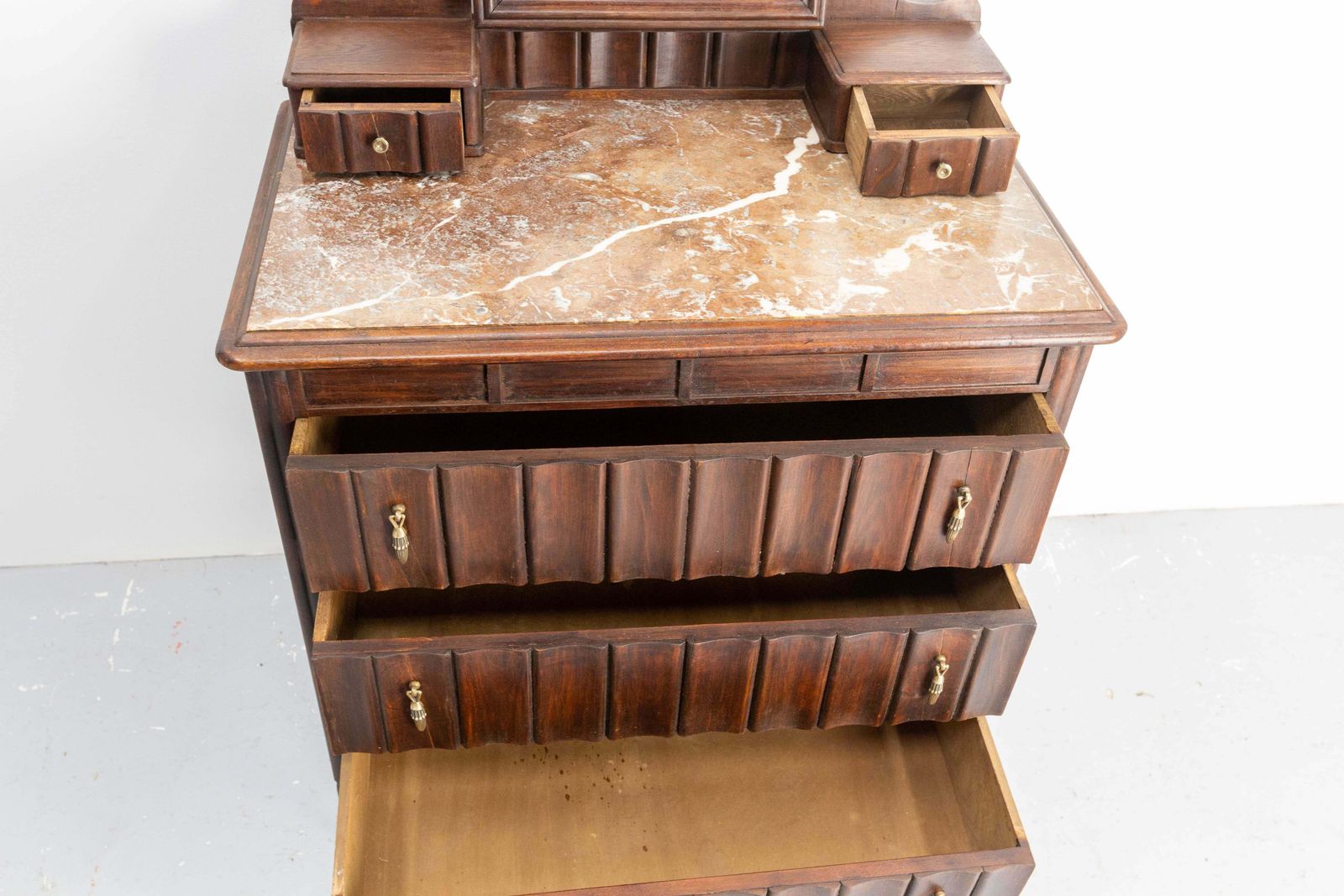 French Art Deco Dressing Table Vanity Unit With Drawers Marble & Mirror, C. 1930 photo buy