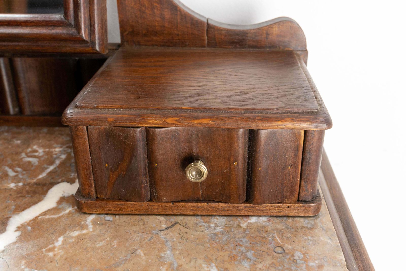 Furniture French Art Deco Dressing Table Vanity Unit With Drawers Marble & Mirror, C. 1930 photo
