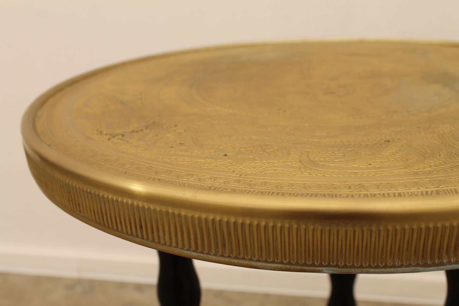 Art Deco Wood And Brass Round Side Table, Bohemia, 1930s photo vintage