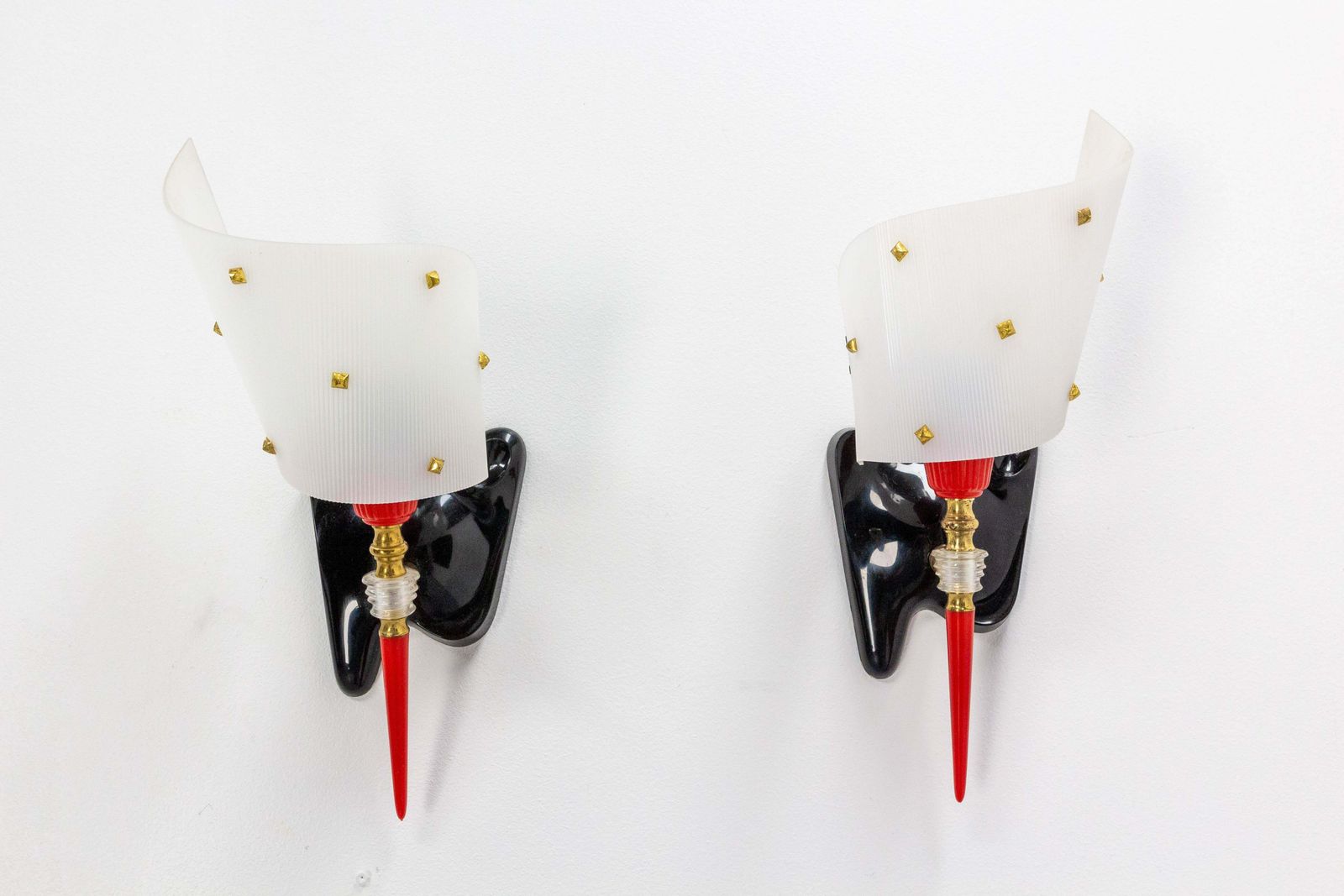 Pair Of Sconces Brass And Acrylic Pierre Guariche Lights, French Mid 20thcentury photo furniture