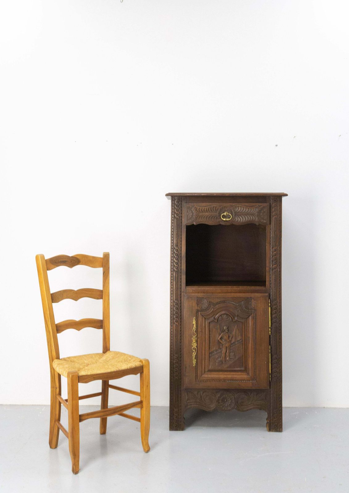 Furniture Chestnut Side Table Or Little Buffet, Sailor & Boats French Britanny, Circa 1940 photo