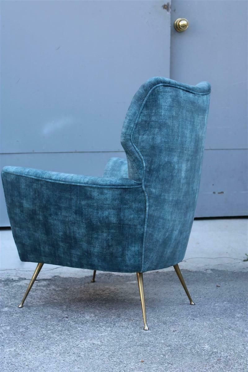 photo buy Pair Of Mid Century Italian Armchairs With Brass Feet And Blue Velvet Gio Ponti Style