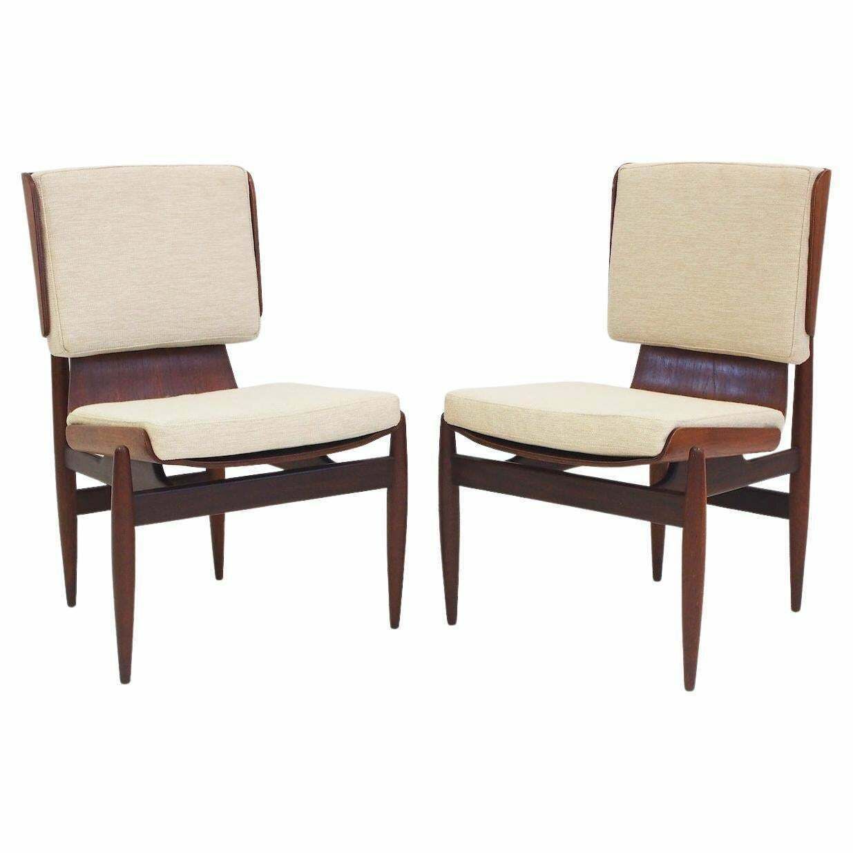 Pair Of Italian Modernist Wooden Side Chairs By Barovero