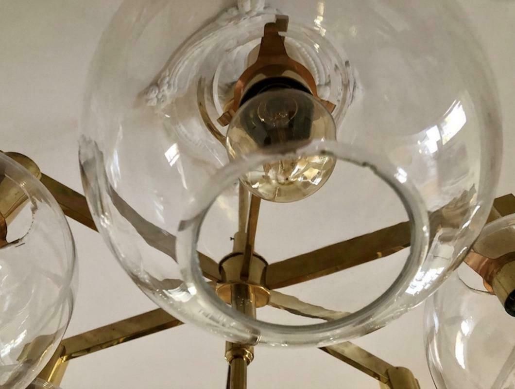 Hans Agne Jakobsson 'Pastoral' Brass Chandelier With Six Light Globes photo vinterior