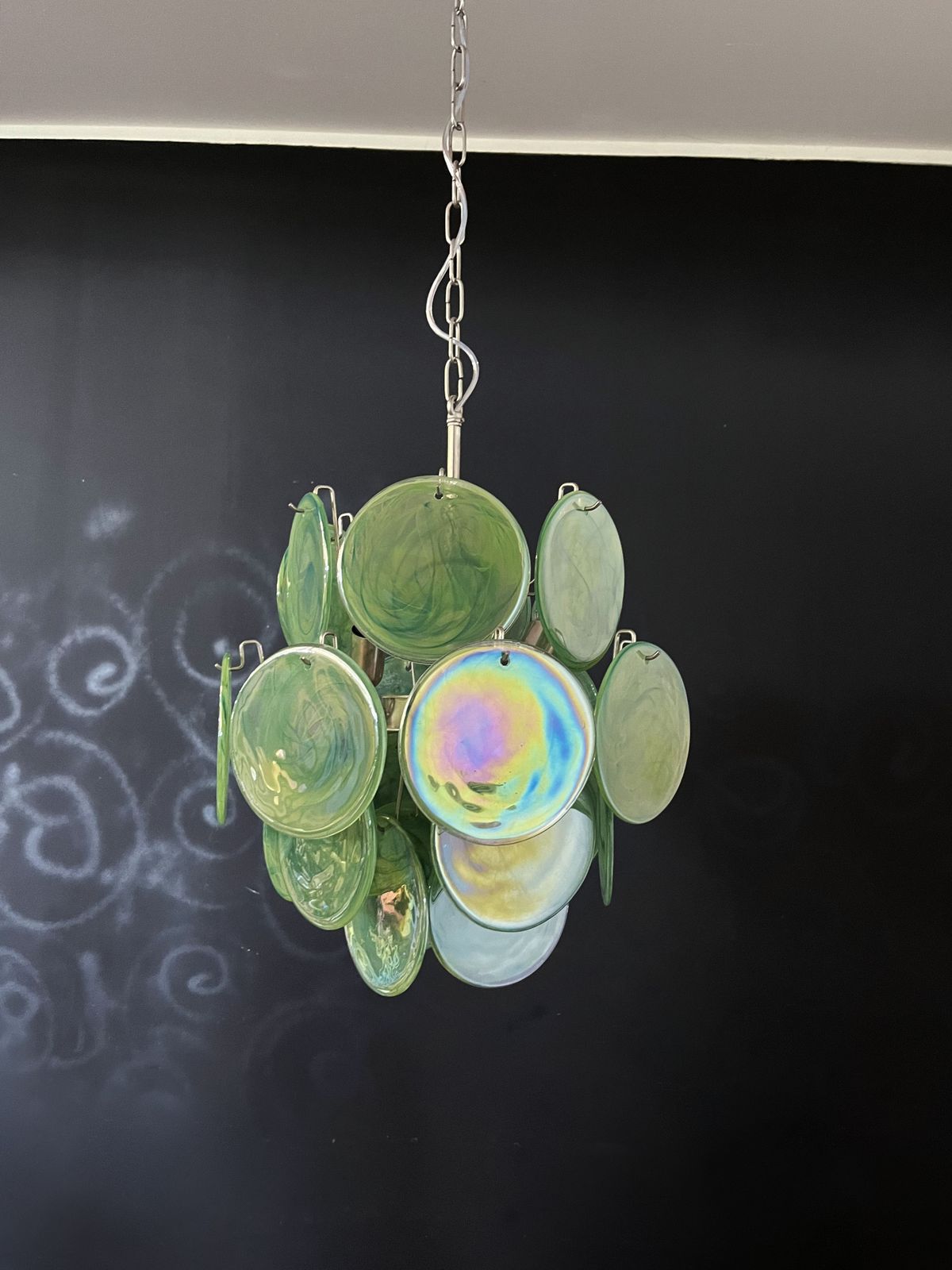 Vintage Italian Murano Chandelier   24 Green Disks