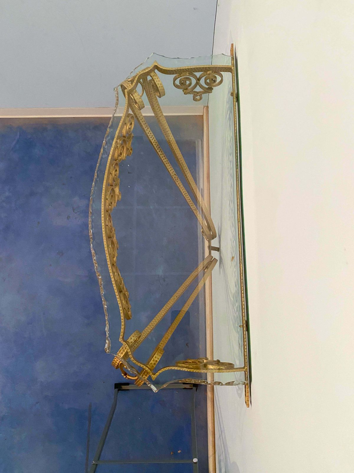 Italian Midcentury Green Crystal Gold Iron Console Table By Pier Luigi Colli photo for sale