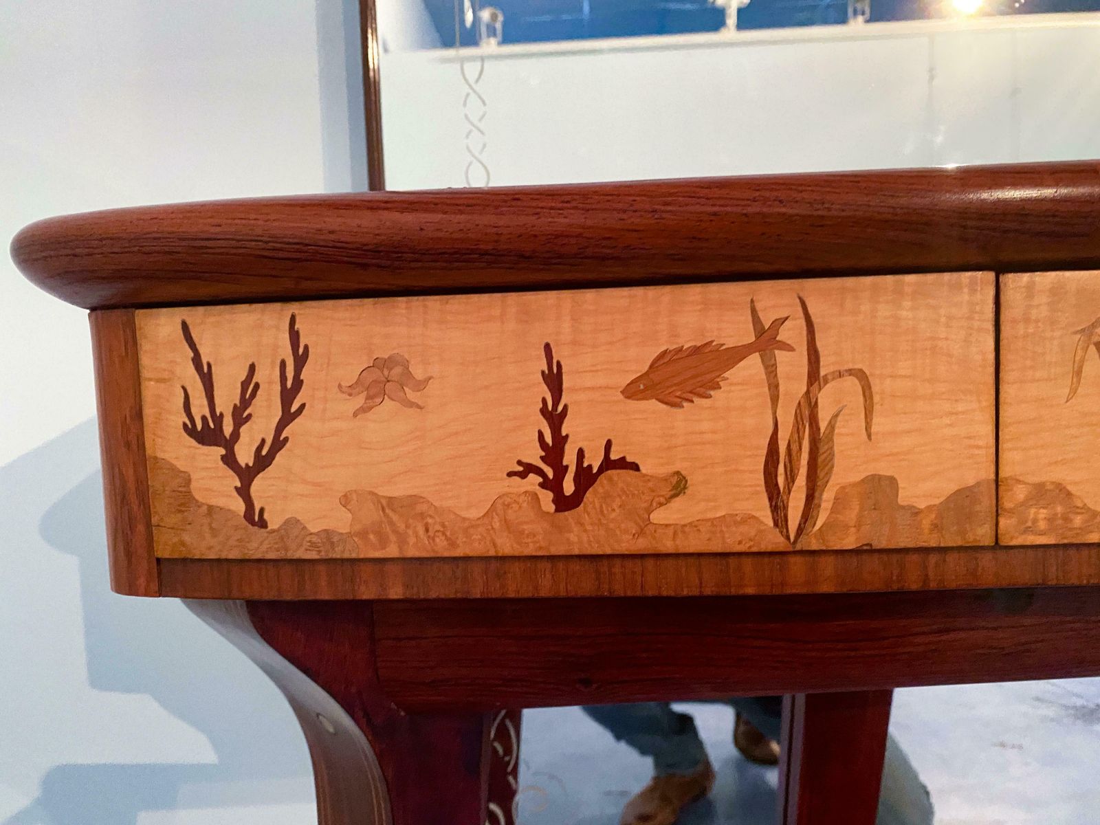 Italian Midcentury Inlaid Console With Mirror By Andrea Gusmai, 1950s photo buy
