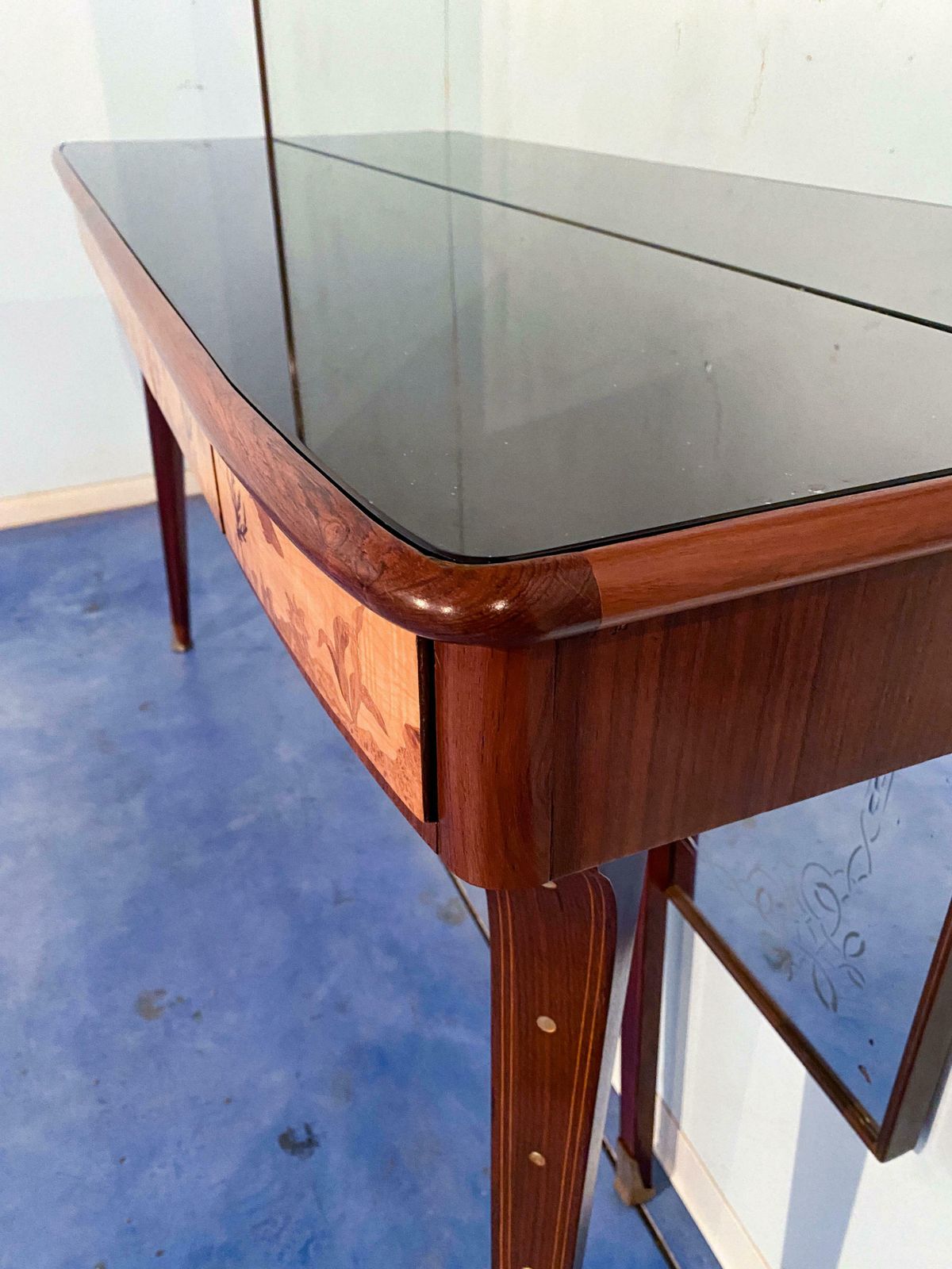 photo furniture Italian Midcentury Inlaid Console With Mirror By Andrea Gusmai, 1950s