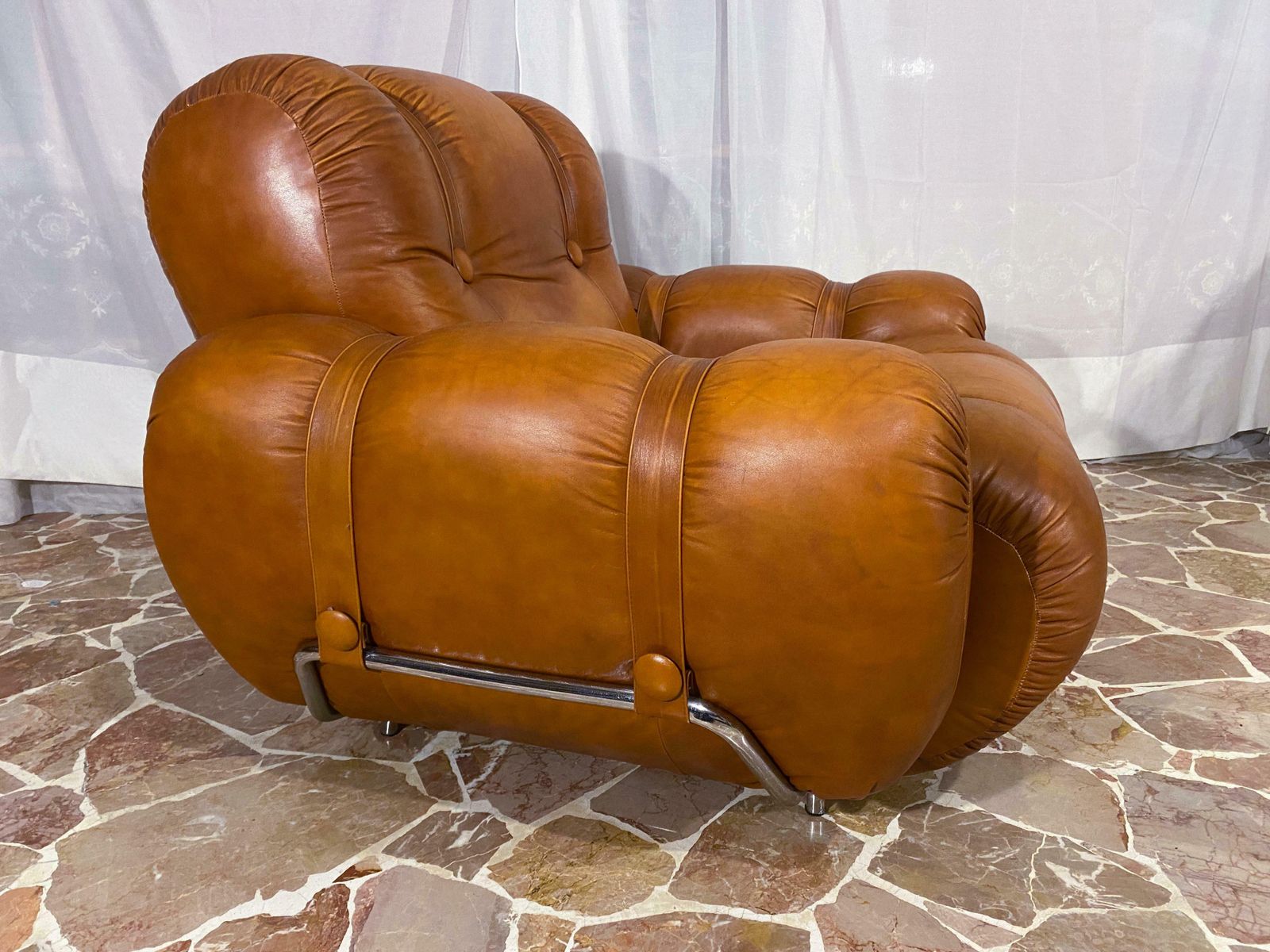 5335.0 Italian Mid Century Natural Leather Space Age Armchairs, 1970s photo