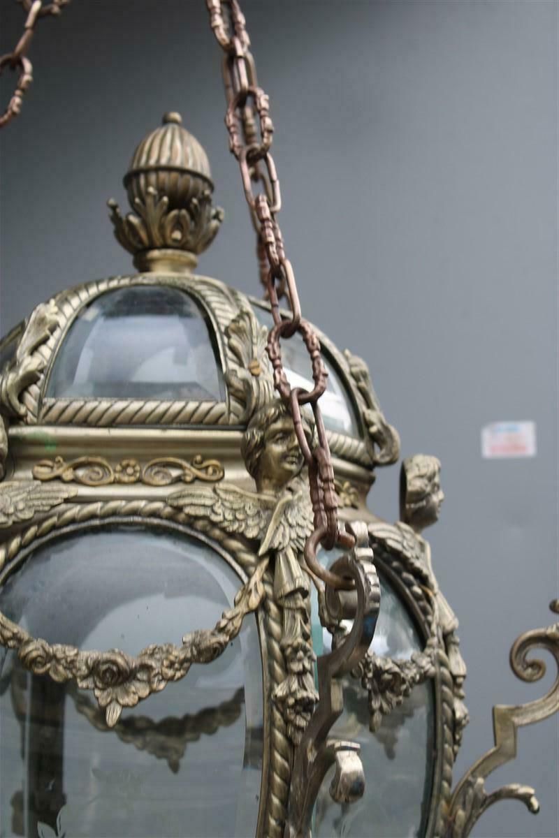 Ancient Baroque Style Lantern In Bronze Fusion With Little Angels Curved Glass photo vinterior