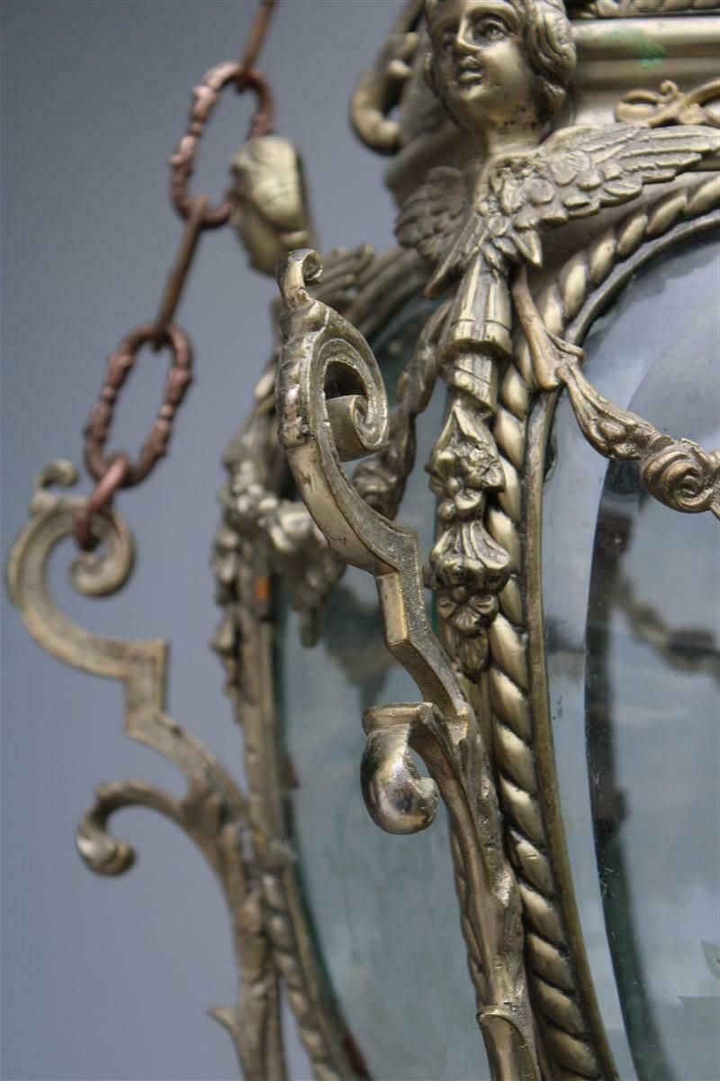 Lighting Ancient Baroque Style Lantern In Bronze Fusion With Little Angels Curved Glass photo