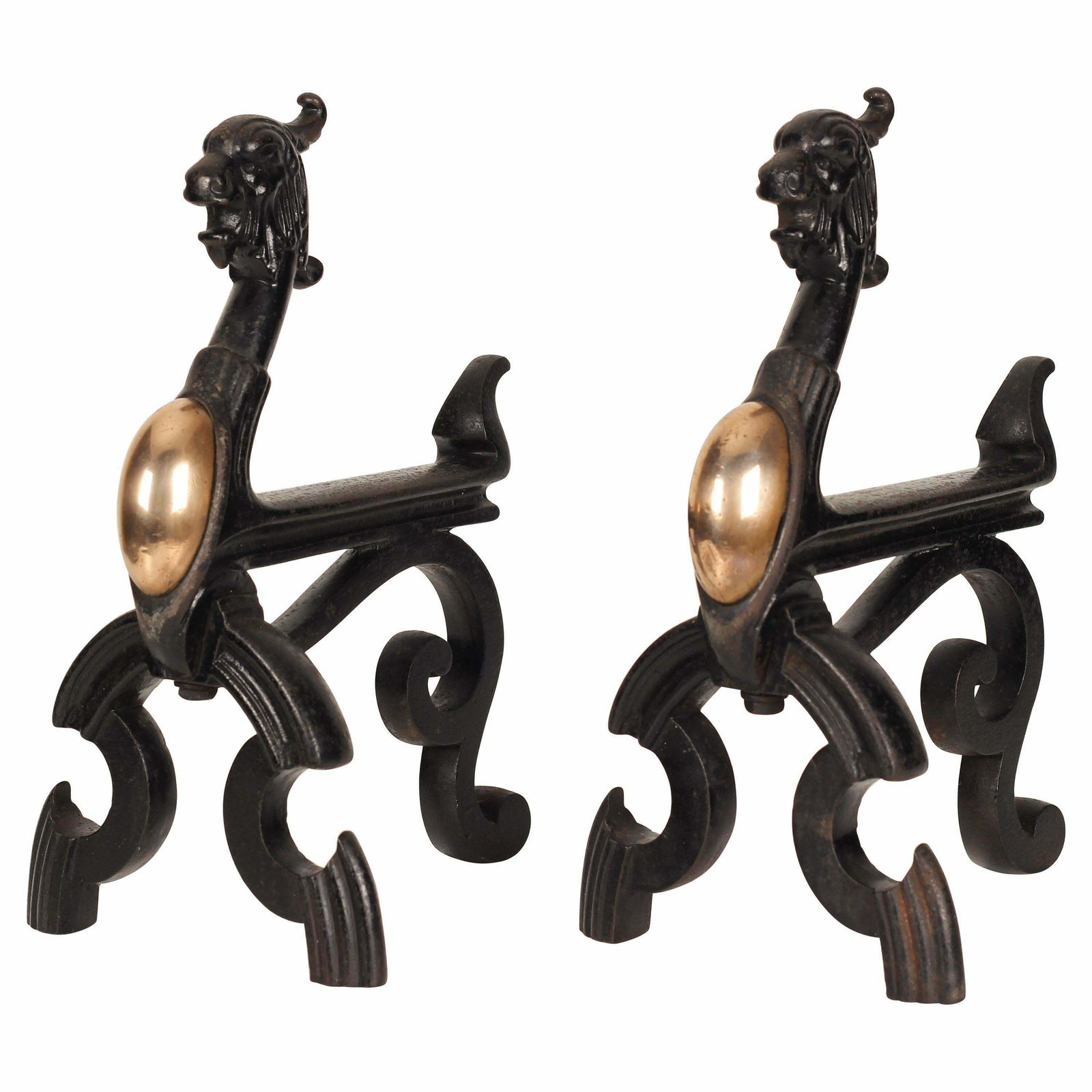 19th Century Victorian Gothic Fire Dogs Or Fire Dogs In The Shape Of Gryphons