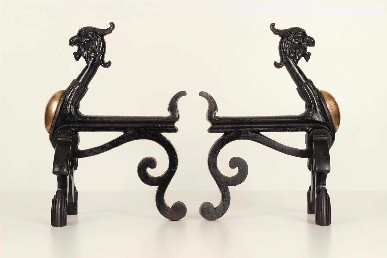 19th Century Victorian Gothic Fire Dogs Or Fire Dogs In The Shape Of Gryphons photo furniture