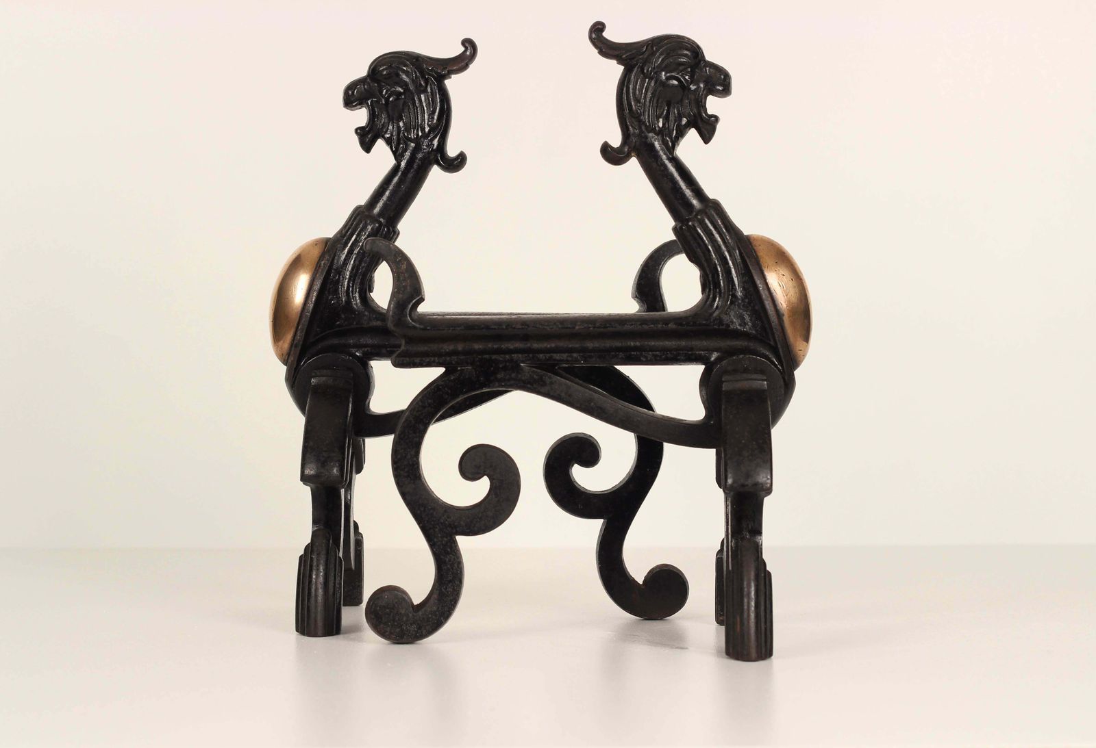 19th Century Victorian Gothic Fire Dogs Or Fire Dogs In The Shape Of Gryphons photo buy