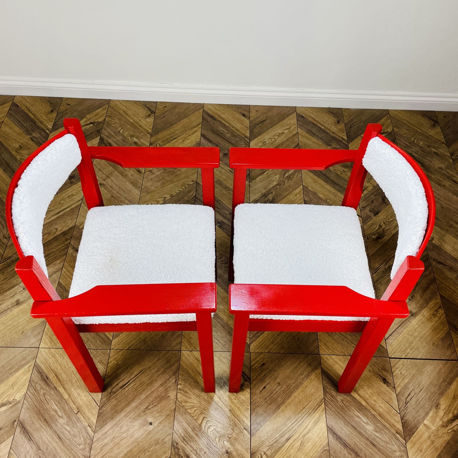 Mid Century Red Modernist Armchairs, Circa 1970s, Set Of 2 photo for sale