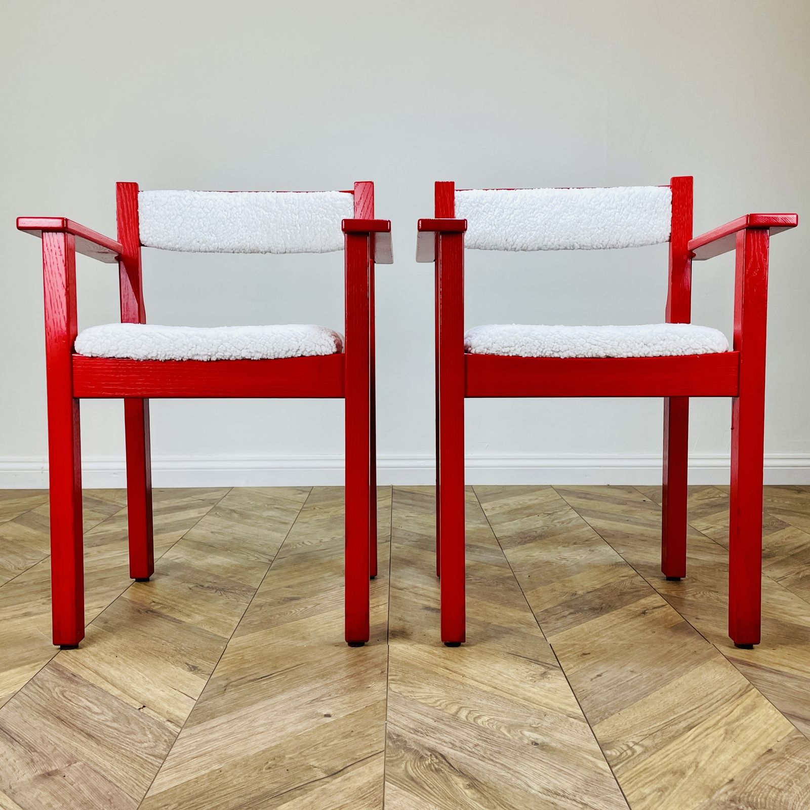 Mid Century Red Modernist Armchairs, Circa 1970s, Set Of 2
