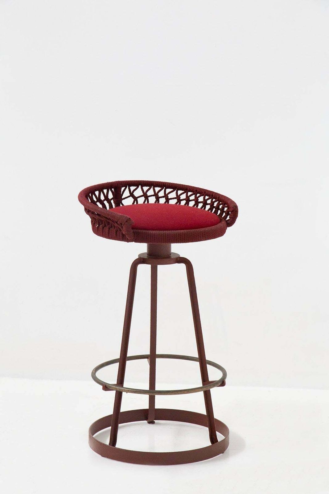 Marzio Cecchi Pair Of Italian Red Rope High Stools photo Furniture